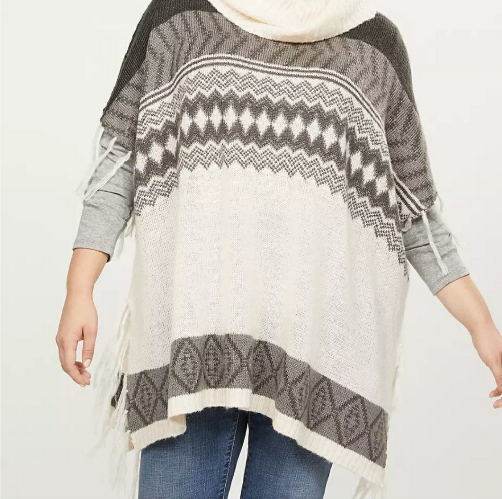 Lane Bryant NWT Cowlneck Fair Isle Poncho One Size Cape